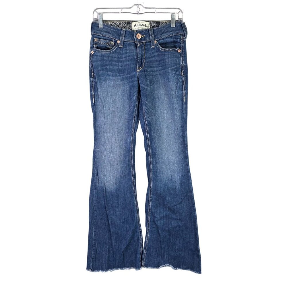 Womens Ariat R.E.A.L Denim Bootcut Jeans Dark Wash Frayed Hem Size 27L